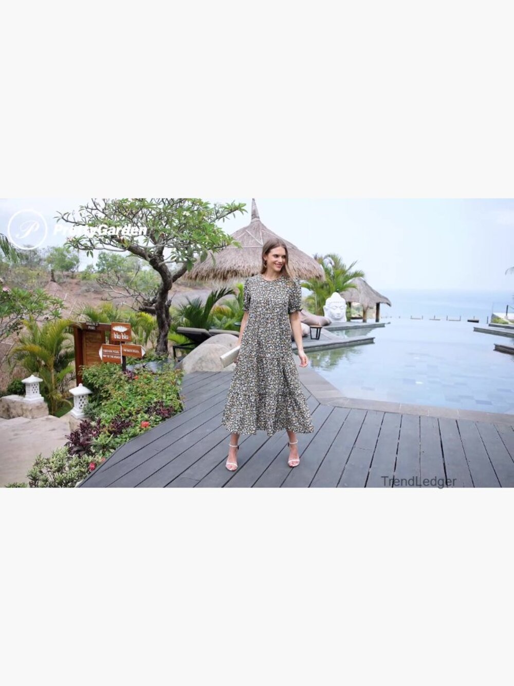 Boho Floral Midi Dress with Puff Sleeves - Summer Beach Sundress - Picture 7 of 7